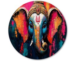Kleurrijk abstract Ganesha-ontwerp - Olifant wandcirkels - Ronde muurdecoratie dieren - Abstract expressionisme - Unieke Forex muurcirkels - Wooninrichting met schilderijen - Muurcirkel forex 50x50 cm