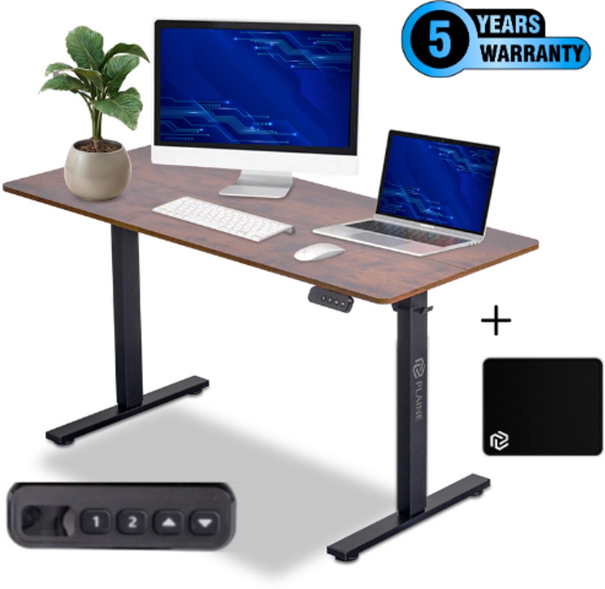 Zit Sta Bureau Elektrisch – 140x60cm – Incl. Geheugenstanden, Kabelgoot & Inclusief Muismat – Ergonomisch Verstelbaar – Rustiek Bruin