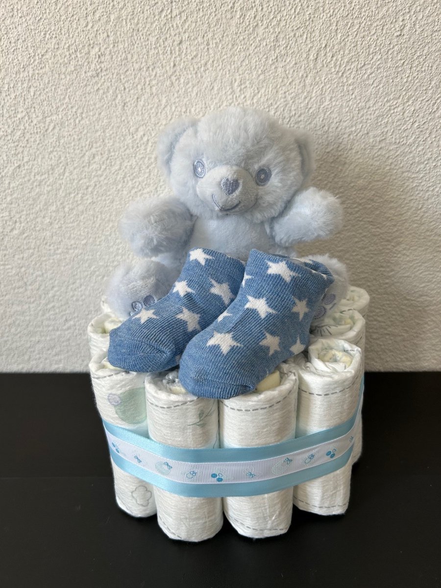 Image of 1-Laags Luiertaart SoftTouch Beertje Blauw Jongen