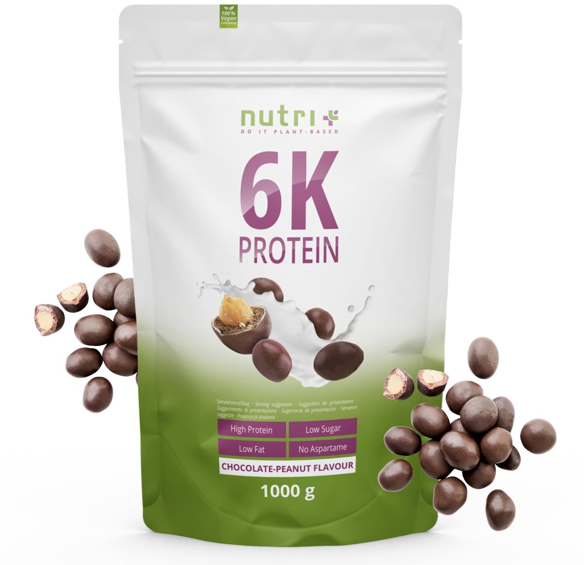 Goedkoopste nutri 6K Protein - Eiwitpoeder Chocolate Peanut - Veganistisch proteïnepoeder - met eiwitten uit zes plantaardige grondstoffen - Eiwit Shake - 1000 g