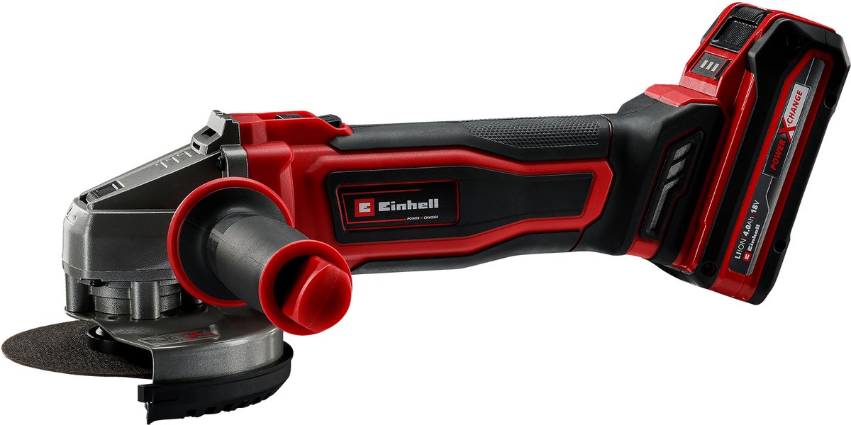 Einhell Accu Haakse Slijper TE-AG 18/125-2 Li Kit - Power X-Change - 18 V/Li-ion - Ø125 mm - 8.500 t/min - Max. Snijdiepte: 33 mm - Incl. 1x 4.0 Ah Accu en Lader