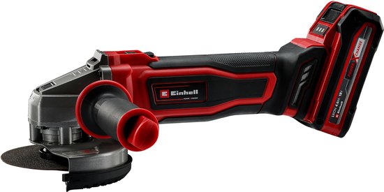 Einhell Accu Haakse Slijper TE-AG 18/125-2 Li Kit - Power X-Change - 18 V/Li-ion - Ø125 mm - 8.500 t/min - Max. Snijdiepte: 33 mm - Incl. 1x 4.0 Ah Accu en Lader