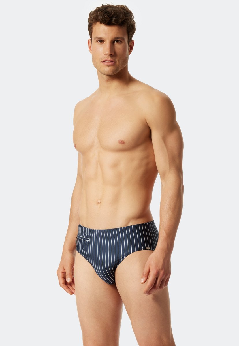 SCHIESSER Nautical Casual heren badkleding - zwemslip met ritsvak tricot gerecycled stroken admiraal — afbeelding 6