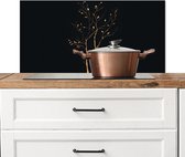 Spatscherm keuken 90x45 cm - Kookplaat achterwand Takken - Blaadjes - Zwart - Muurbeschermer - Spatwand fornuis - Hoogwaardig aluminium