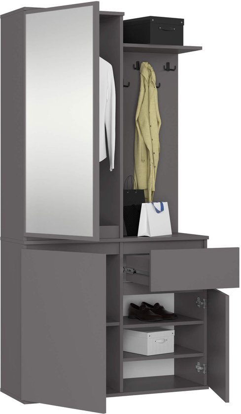Entreegarderobe met spiegel en schoenenkast - Hoogte 190cm - naturel & zwart