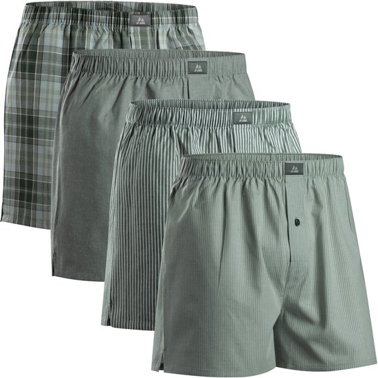 DANISH ENDURANCE Losse Boxershorts biologisch katoen Heren Ondergoed - Knoopgulp - 4-pack - Groen Gestreept Mix - Maat M