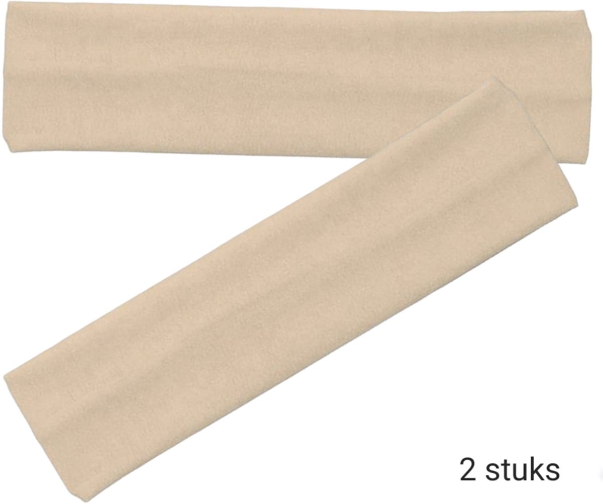 SPORT® - Haarband Hoofdband Basic - 6cm - 2 stuks - Zand Beige + 4x extra haarelastieken (2x wit / 2x zwart) - Casual Sport Yoga - Stof Elastisch