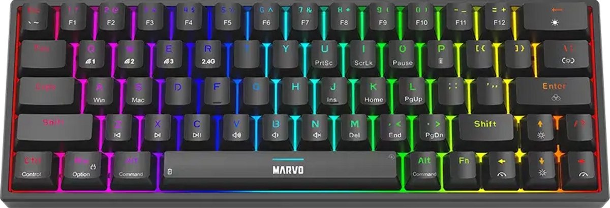Marvo SHOGO 63W Tri-Mode Mechanisch Gaming Keyboard – Pre-Lubed Switches – Tri-Mode Draadloos (Bluetooth/2.4G) & Bedraad – RGB