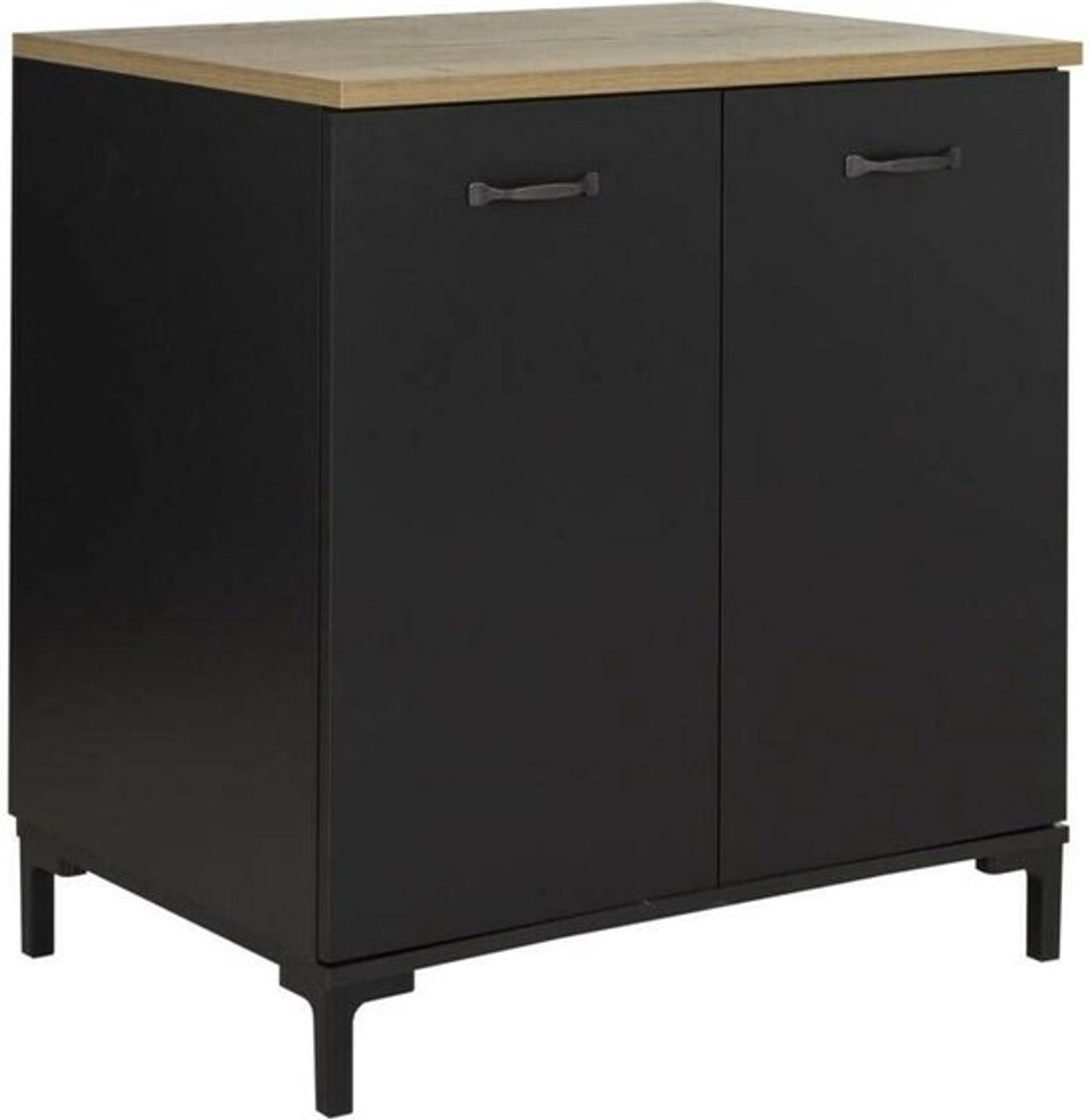 BELFURN Trendmeubel - Manchester - Keukenelement onderkast - 2 deuren onder gootsteen 60cm - Zwart met helvezia eik