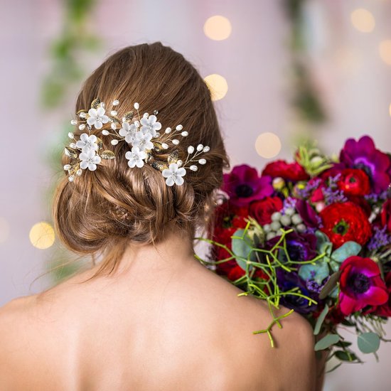 Épingle à cheveux mariée - Épingle à cheveux mariage - Épingle à cheveux mariée - Épingle à cheveux fleurs - Fleur - Set de 5 Épingles à cheveux mariage - Accessoire cheveux - Goud