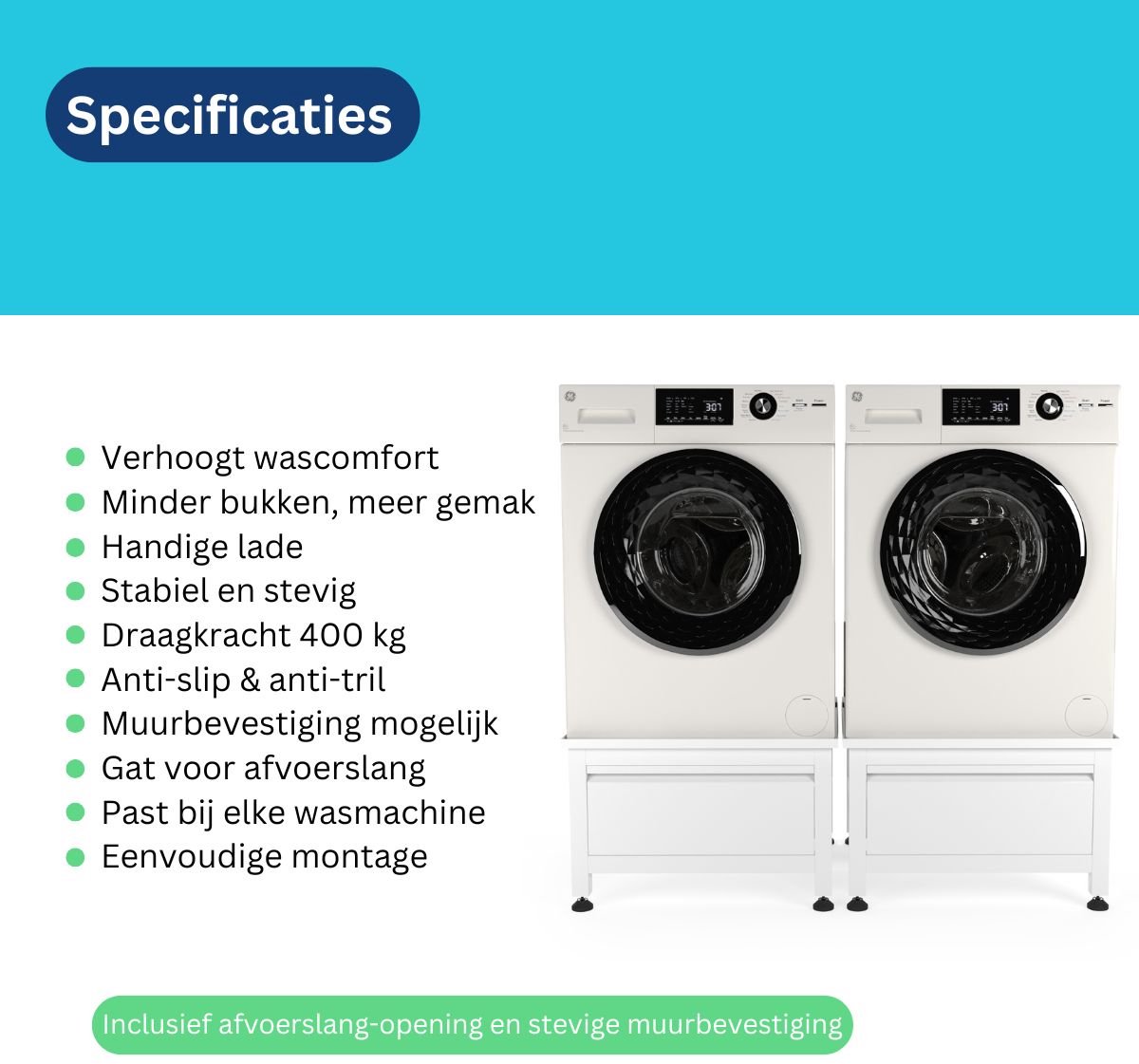 Wasophoogte Wasmachine verhoger - Dubbel met lade thumbnail 6