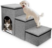 Goffey hondentrap - hondentrap met hondenhuis - 3-traps voor bed en bank opvouwbaar 76x33x43 cm - Grijs
