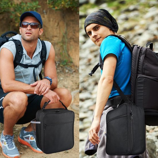 Geïsoleerde lunchtas, lekvrije draagbare lunchbox voor vrouwen, mannen, jongens, meisjes, grote koeltas met handvat en flessenvak voor kantoor, school, kamperen, wandelen, picknick op het strand (zwart) van Merkloos — afbeelding 3