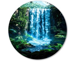 Spectaculaire waterval in jungle - Waterval wandcirkels - Wandschaal natuur - Hyperrealisme - Forex muurkunst rond - Wooninrichting met schilderijen - muurcirkel forex 50x50 cm