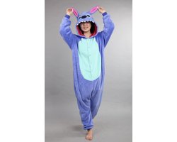 KIMU Onesie Stitch Pak - Maat 152-158 - Monster Jumpsuit Huispak Fleece Pyjama Kinderen Jongen Meisje Blauw Monstertje Lilo Alien Fleece Sinterklaas Kado