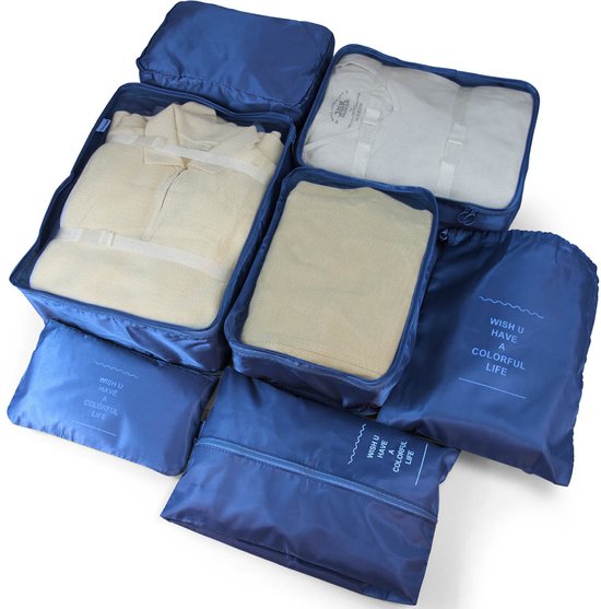 George Napoli Packing Cubes - Koffer Organizer Set - 7-delig - Reiszakken - Travel Cubes - Blauw