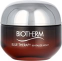 Biotherm Blue Therapy Revitalize Night nachtcrème in een amberkleurig glazen pot met zilverkleurig deksel.