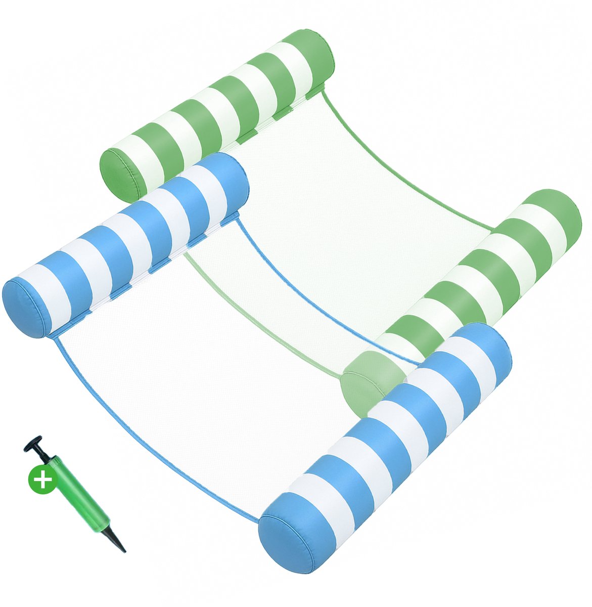 Travelhawk Waterhangmat - 2 Stuks - Waterhangmat Volwassenen - Water Hangmat - Luchtbed Zwembad - Luchtmatras Zwembad - Waterspeelgoed - Groen en Blauw