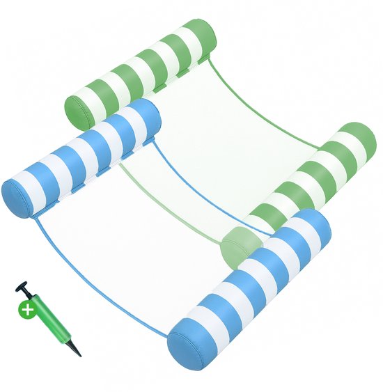 Travelhawk Waterhangmat - 2 Stuks - Waterhangmat Volwassenen - Water Hangmat - Zwembad - Groen en Blauw