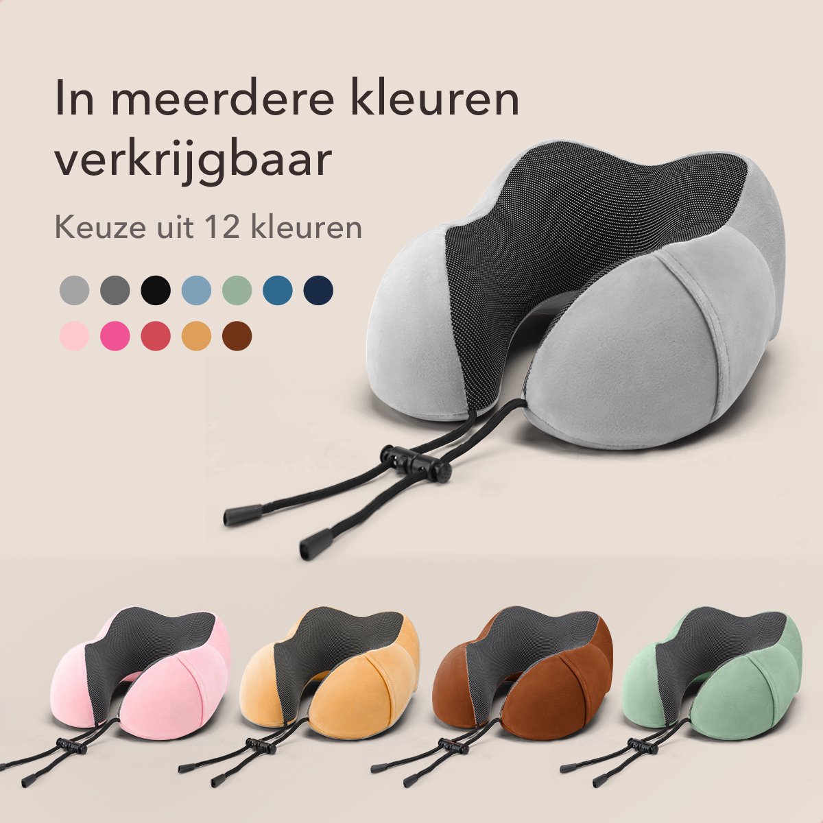 SKYCASES Travel Essentials - Nekkussen Set 3-delig - Ergonomisch Memory Foam Reiskussen met Oogmasker en Oordoppen - Ideaal voor Vliegtuig, Auto en Trein - Compact en Luxe - Lichtgrijs — afbeelding 7
