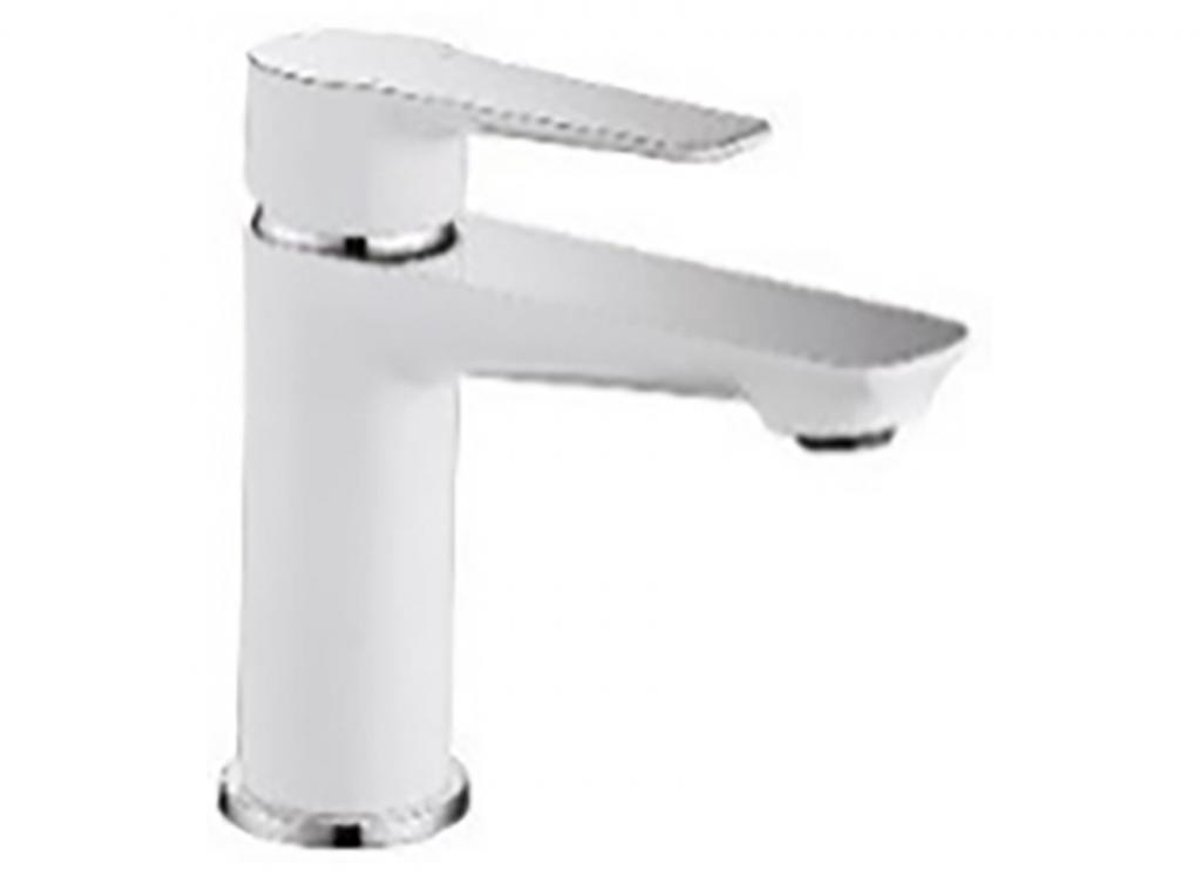 Ormes Inverness Eengreepsmengkraan Wit/Chroom — Messing & Keramiek, Muurmontage - eengreeps wastafelkraan modern wit verchroomd - Ormes Inverness kraan, eengreeps wastafelkraan wit, wandkraan keramiek messing, verchroomde wastafelkraan