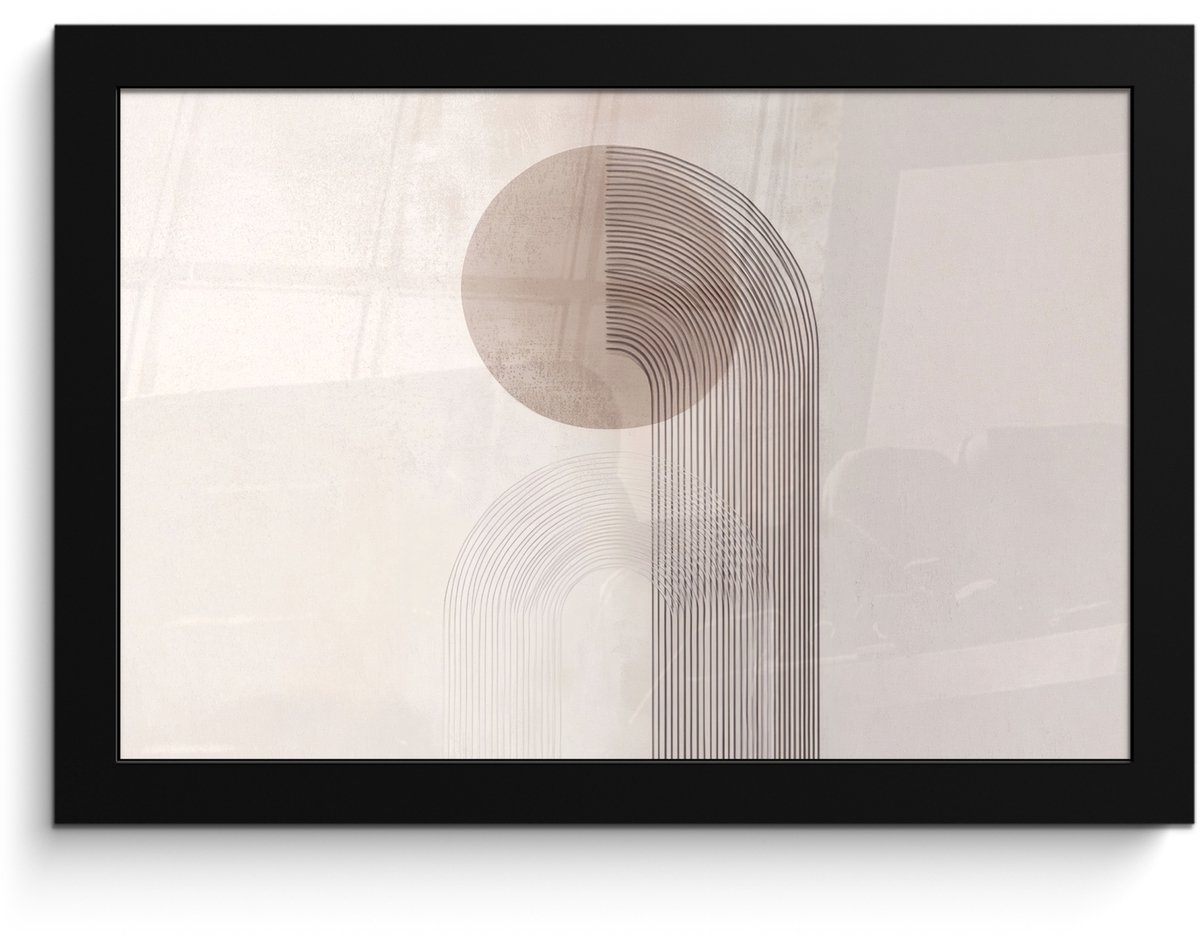 FrameYourWall Poster in lijst - Fotolijst 30x20 cm - Posters - Minimalistisch - Cirkel - Lichtgrijs - Posterlijst zwart - Decoratie - Wanddecoratie woonkamer - Muurdecoratie slaapkamer Minimalistisch - Cirkel - Lijnen