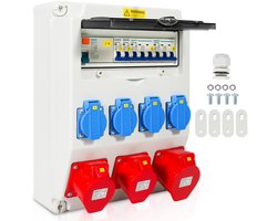 Stroomverdeler Wandmontage - Bouwstroomverdeler - Stroomvoorziening Werk - IP44 Waterdicht - 37x27x19 cm - Grijs