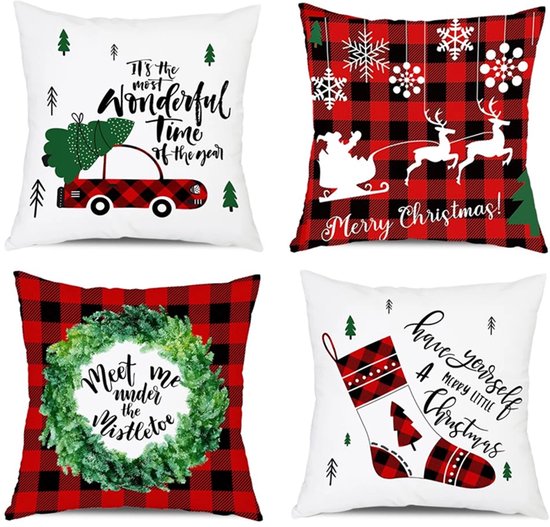 Set van 2 kussenslopen, 45 x 45 cm, sneeuwbankkussen, sierkussen en sierkussens, kerstdecoratie met sneeuwmotief, winter, binnen, pompoenkussen, decoratie