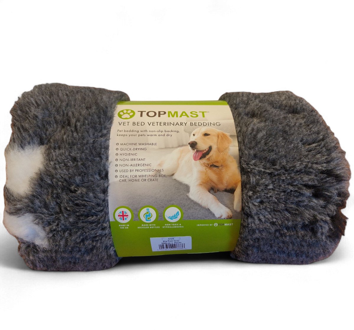 Topmast VetBed Big Paw Grey – 100 x 75 cm – Antislip & Hypoallergeen