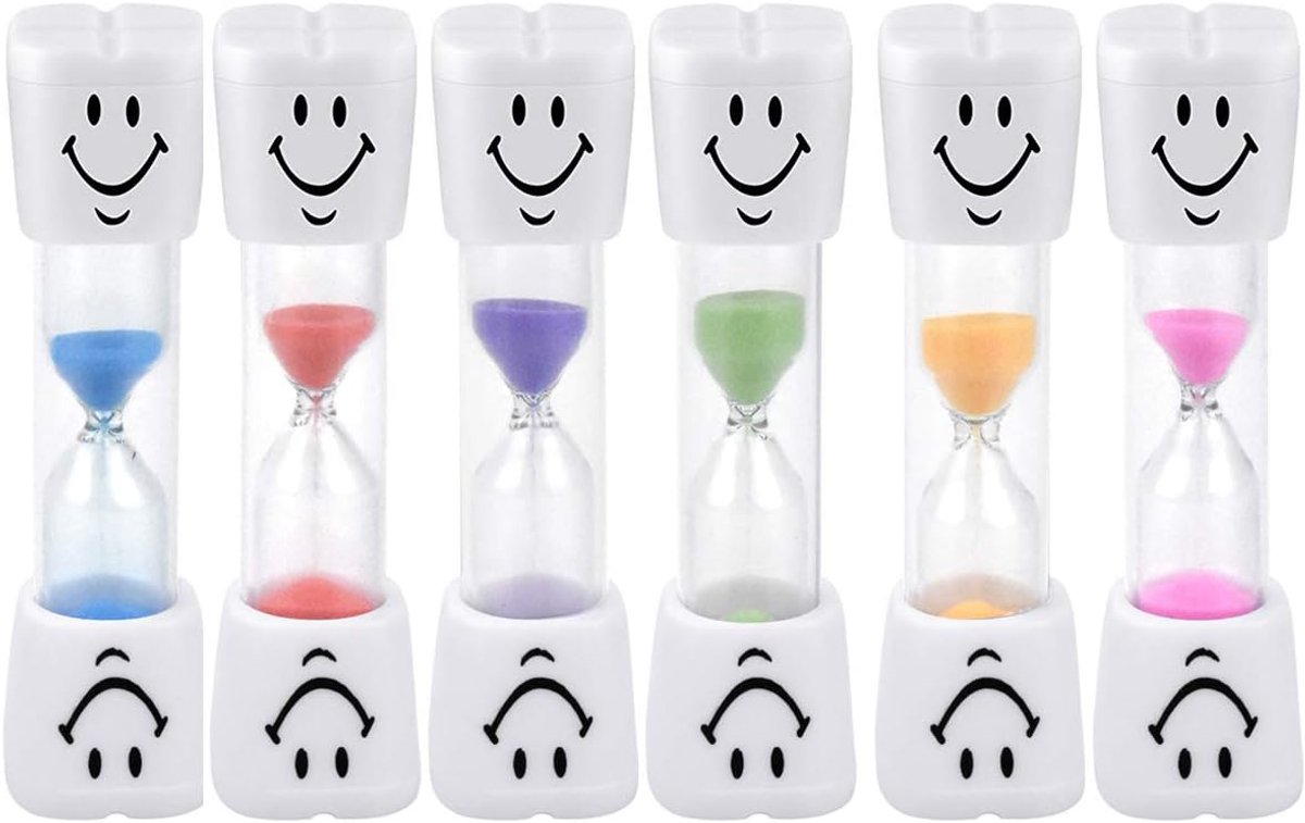 kissral Hourglass Hourglass, 6 Pieces Smiley Toothbrush Timer, 2/3 Minutes, Multicoloured Hourglass Timer, Hourglass Timer, Sand Clock, for Kids Games, Cooking, Classroom, Teeth Cleaning Time