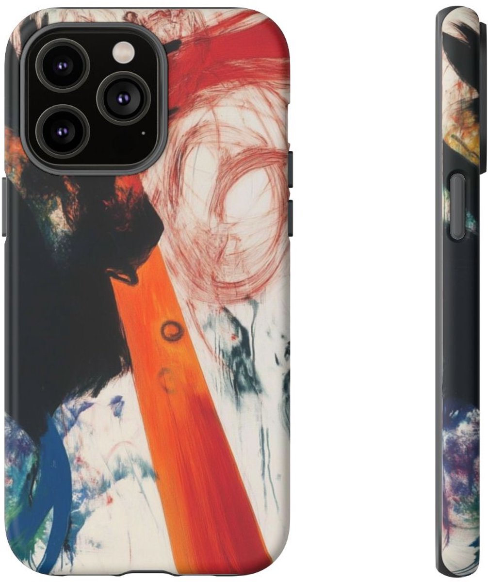 Abstracte Zwarte en Rode Penseelstreken – Telefoonhoesje Geschikt voor iPhone 14 Pro Max