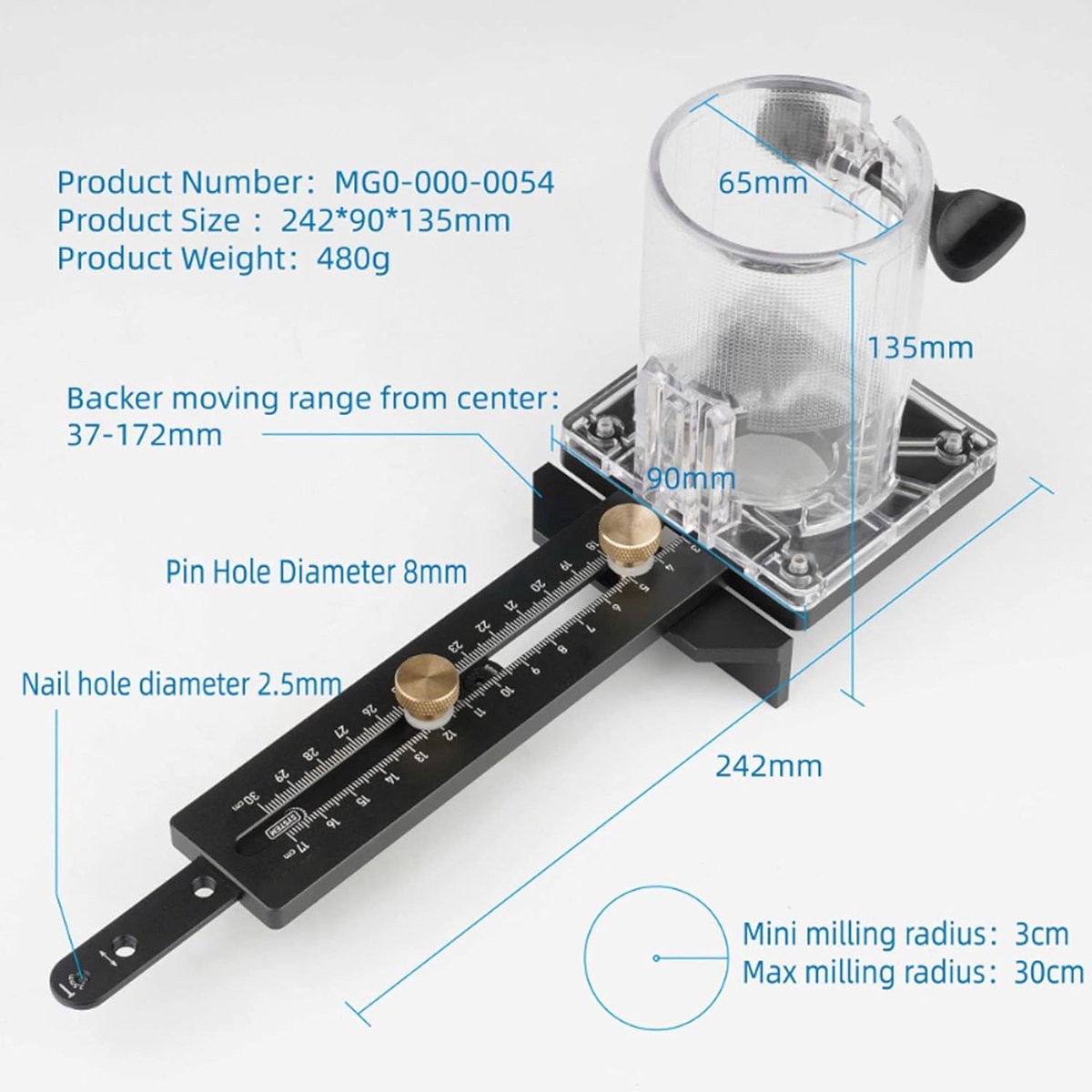 Cirkel Snijden Jig Handgereedschap Voor Elektrische Hout Router Hand Trimmer Houtbewerking Trimmen Frezen Cirkel Groef Accessoires Tool (B:1-135CM