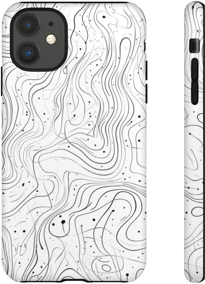 Abstract Zwart-Wit Golvend Lijnenpatroon – Telefoonhoesje Geschikt voor iPhone 11