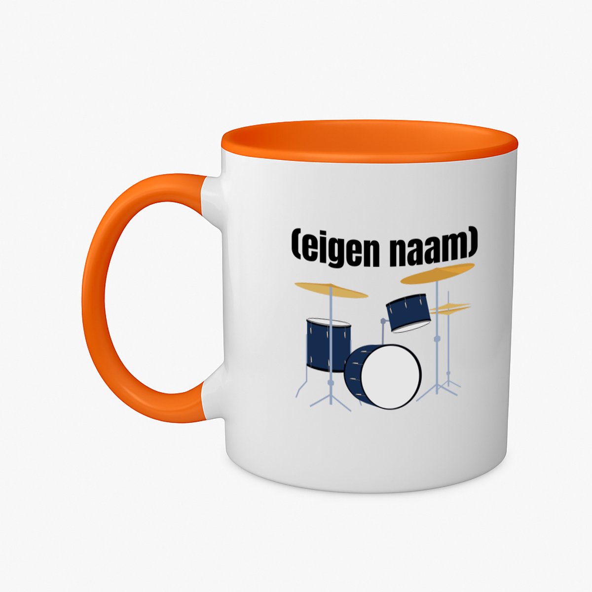 Hacebo® - drumstel met eigen naam koffiebeker oranje - Drummen - muziek liefhebbers - thee mok - koffie beker - drummers - verjaardag - cadeau - kado - koffiemok - 350 ML inhoud