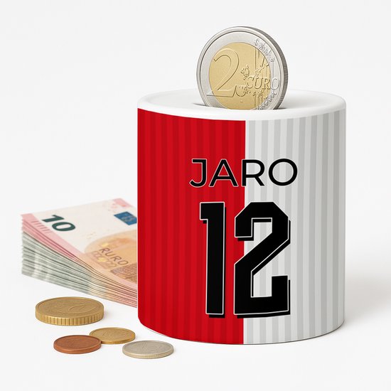 Spaarpot Rotterdam Voetbal - Spaarpot met naam gepersonaliseerd - Voetbal Cadeau - Geschenk - Voetbal shirt op spaarpot