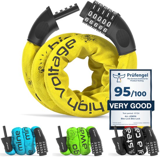 all lemon Fietsslot Cijferslot Stalen Ketting antidiefstal | Combinatieslot met Code: Fiets Scooterslot Motorslot Kettingslot Slot met Cijfers Diefstalbeveiliging Veilig Sterk 90cm lang Volwassen Kind Hek Poort - Geel