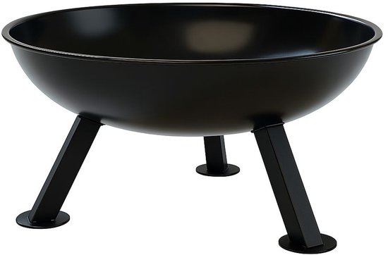 Lege zwarte vuurschaal op een terras met schaduw.