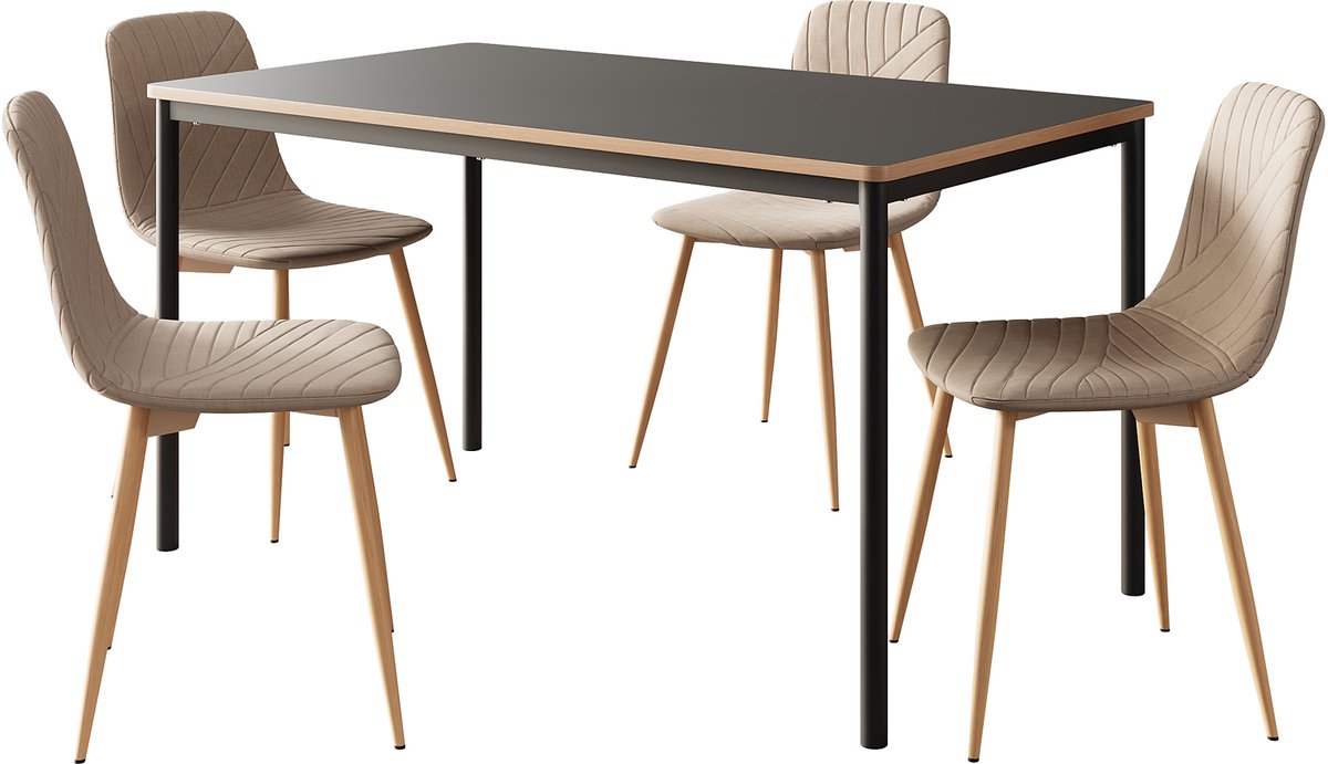 Eetkamerset tafel Lindesberg 140x80 cm met stoelen Köfering 5-delig [en.casa]