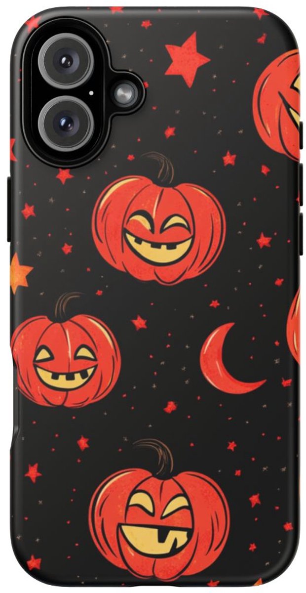 Lachende Pompoenen en Maanpatroon – Telefoonhoesje Geschikt voor iPhone 16 Plus