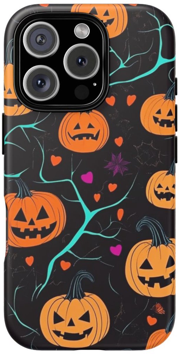 Herfstige Pompoenen en Hartenpatroon – Telefoonhoesje Geschikt voor iPhone 16 Pro