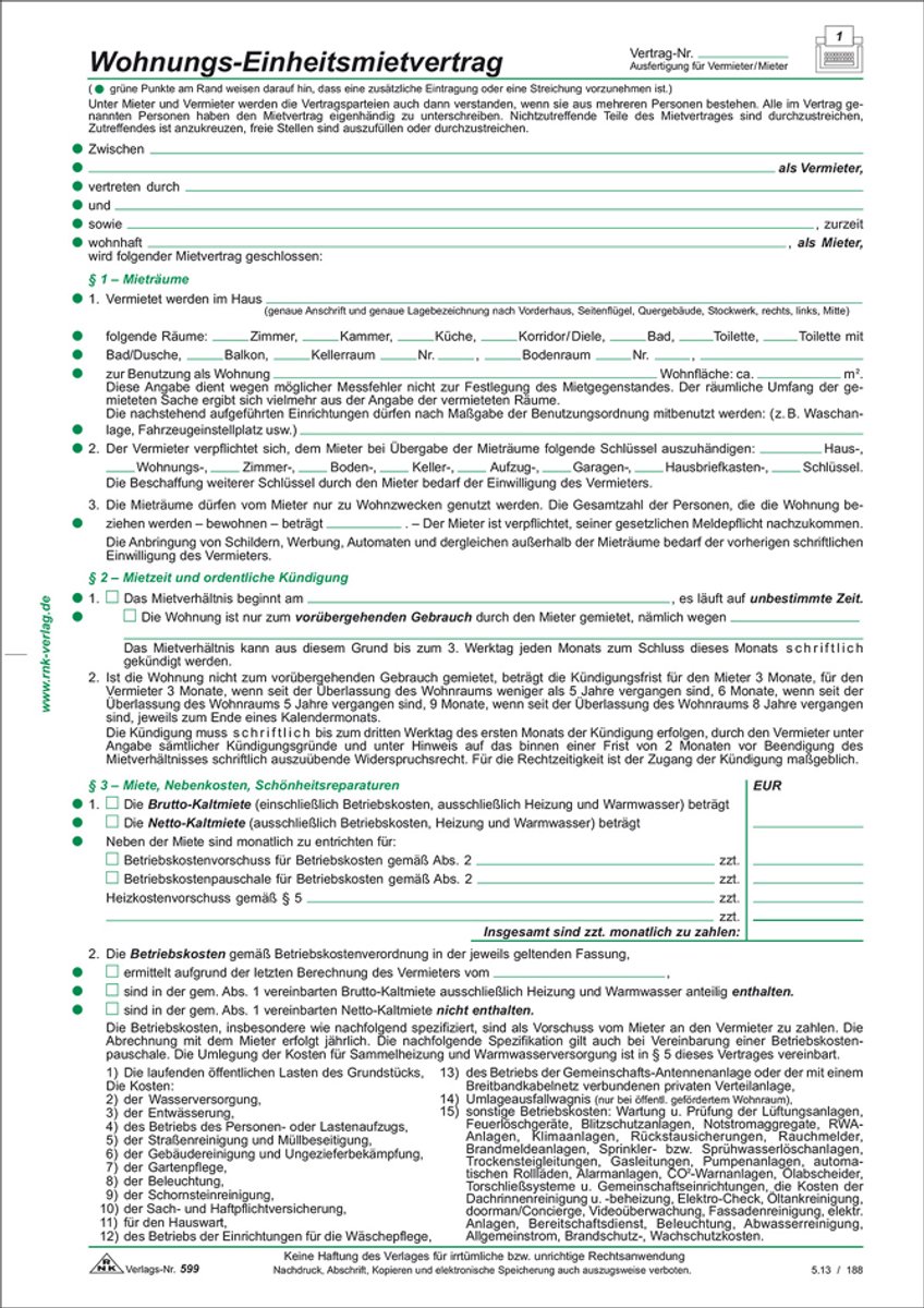 RNK Verlag 'Uniform huurcontract voor appartementen', DIN A4