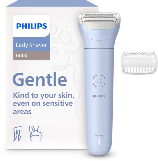 Philips Series 6000 Ladyshave| Eenvoudig scheren, zelfs op gevoelige plekken| Met trimkam | Light Blue | BRL127/00