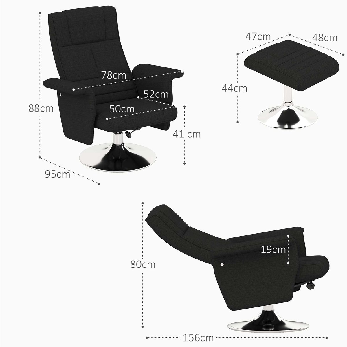 Afbeelding 2 van Merax Draaibare Relaxfauteuil Zwart met Massagestoel