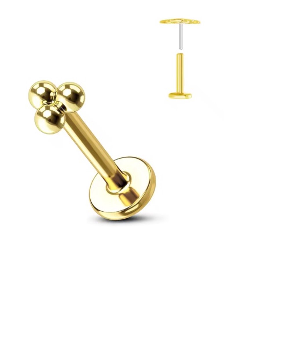 Piercing voor Oor - Kleur: Goud - Formaat: 12 x 6 MM - Titanium - Tragus / Kraakbeen / Helix / Conch - Oorpiercing - Piercing Sieraad - Hoge Kwaliteit - Labret Piercing - Luxe Sieraad - Oorbellen