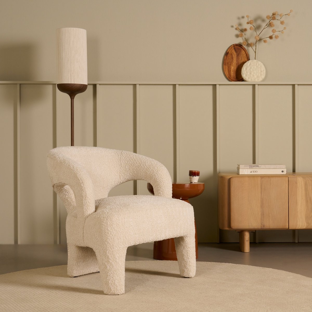 Fauteuil Brock - Textiel - Creme - 71x74x71 cm (BxHxD) - Boucle - Kleur Natural - Koudschuim
