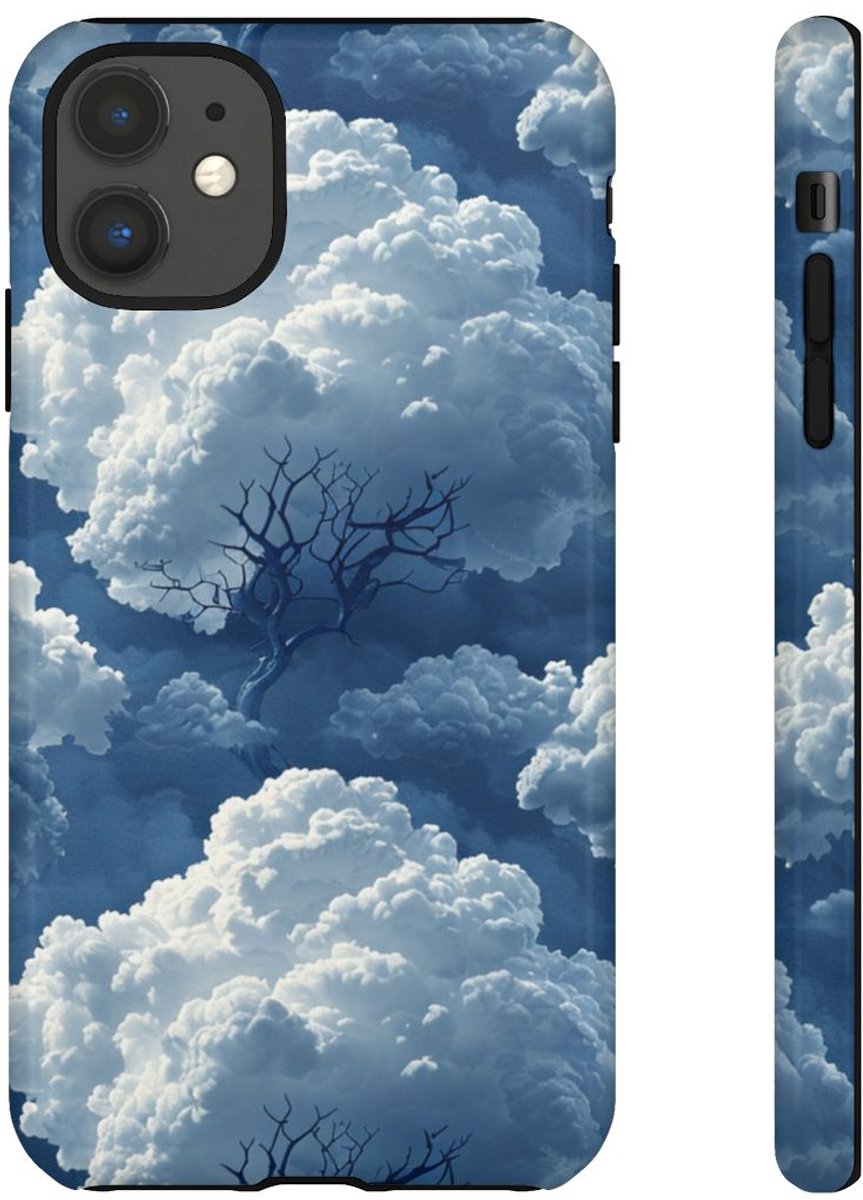 3D Wolken en Boompatroon – Glanzend Stevig Telefoonhoesje Geschikt voor iPhone 11
