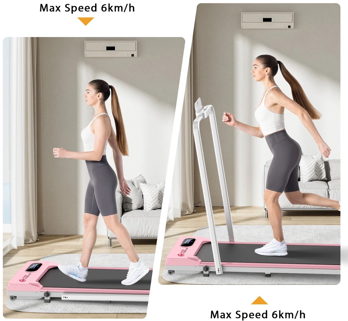 Afbeelding 3 van Maison Nordique - Loopband inklapbaar - Loopbanden - Loopbanden voor thuis - Loopband met hellingfunctie - 1 tot 6 km - Roze