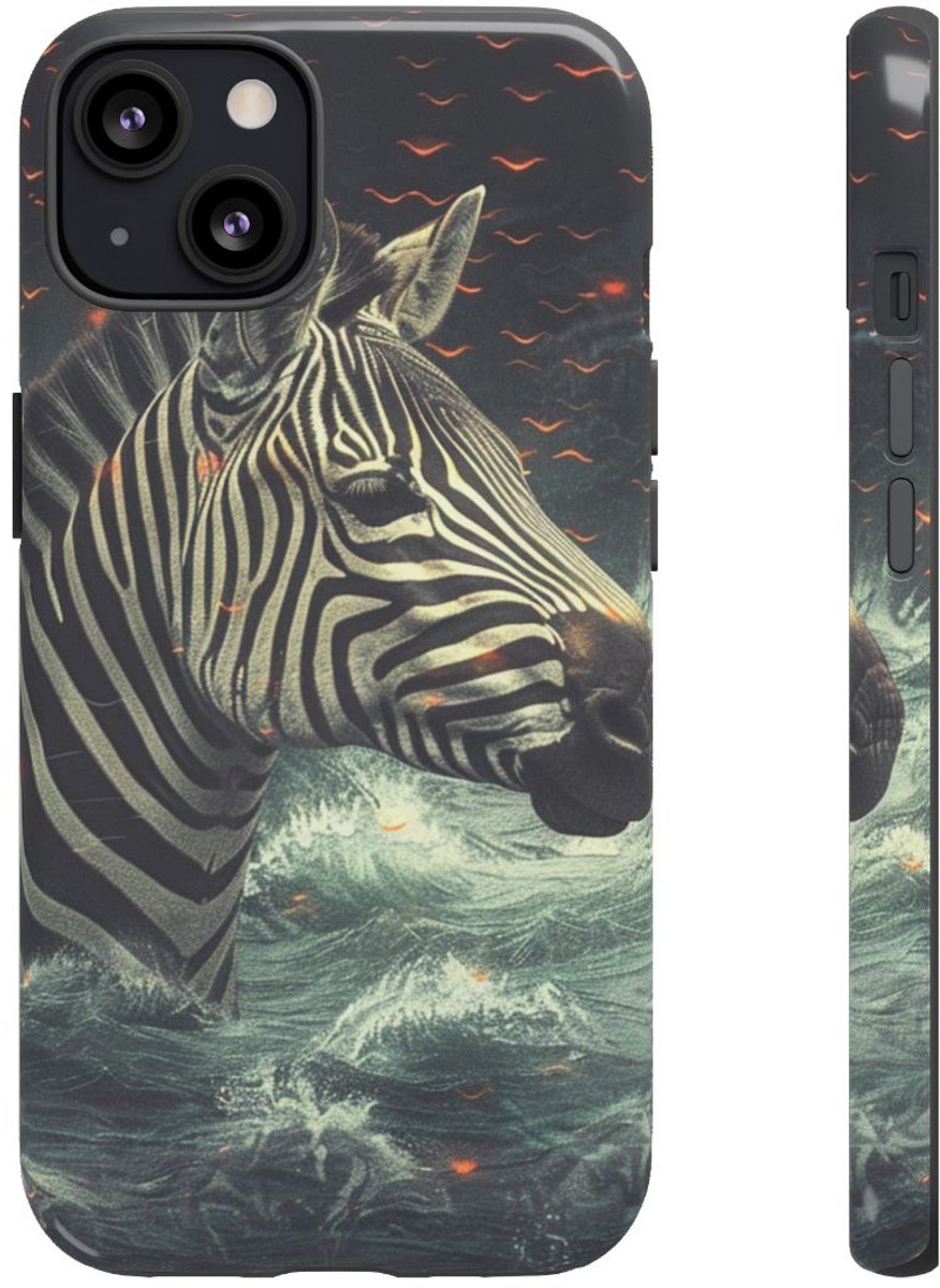 Zebra in Water met Gloeiende Vonken – Telefoonhoesje Geschikt voor iPhone 13
