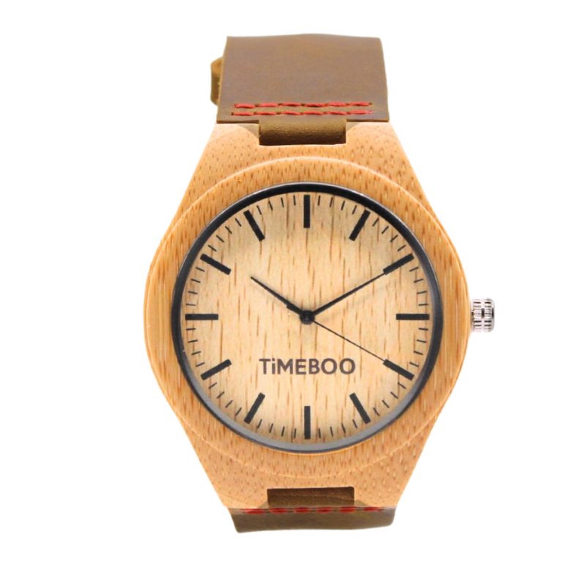 Timeboo horloge Big | Bamboe houten horloge | Heren - leer - Brown-Red - met strepen