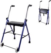 Mobiclinic Emerita - Looprek met wielen - Lichtgewicht en Inklapbaar - Opvouwbaar - Rollator - Met 2 wielen - Gewatteerde zitting - In hoogte verstelbaar - Antislip - Blauw